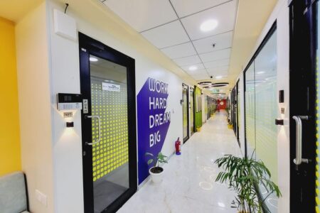 Modern coworking space at EFC Trapezoid IT Park, Sector 62 Noida with premium office cabins, meeting rooms, and collaborative work areas.